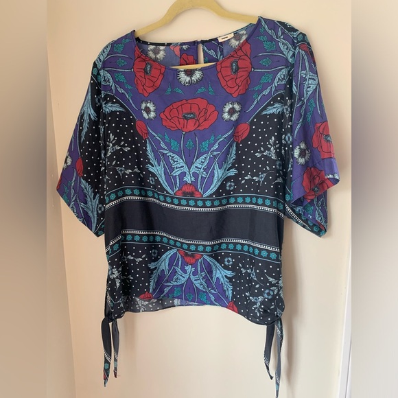 Warm Brand Cotton Silk Top in Floral Print Poppy, Rose, USA made size M, 2, 6-8 - Picture 1 of 11